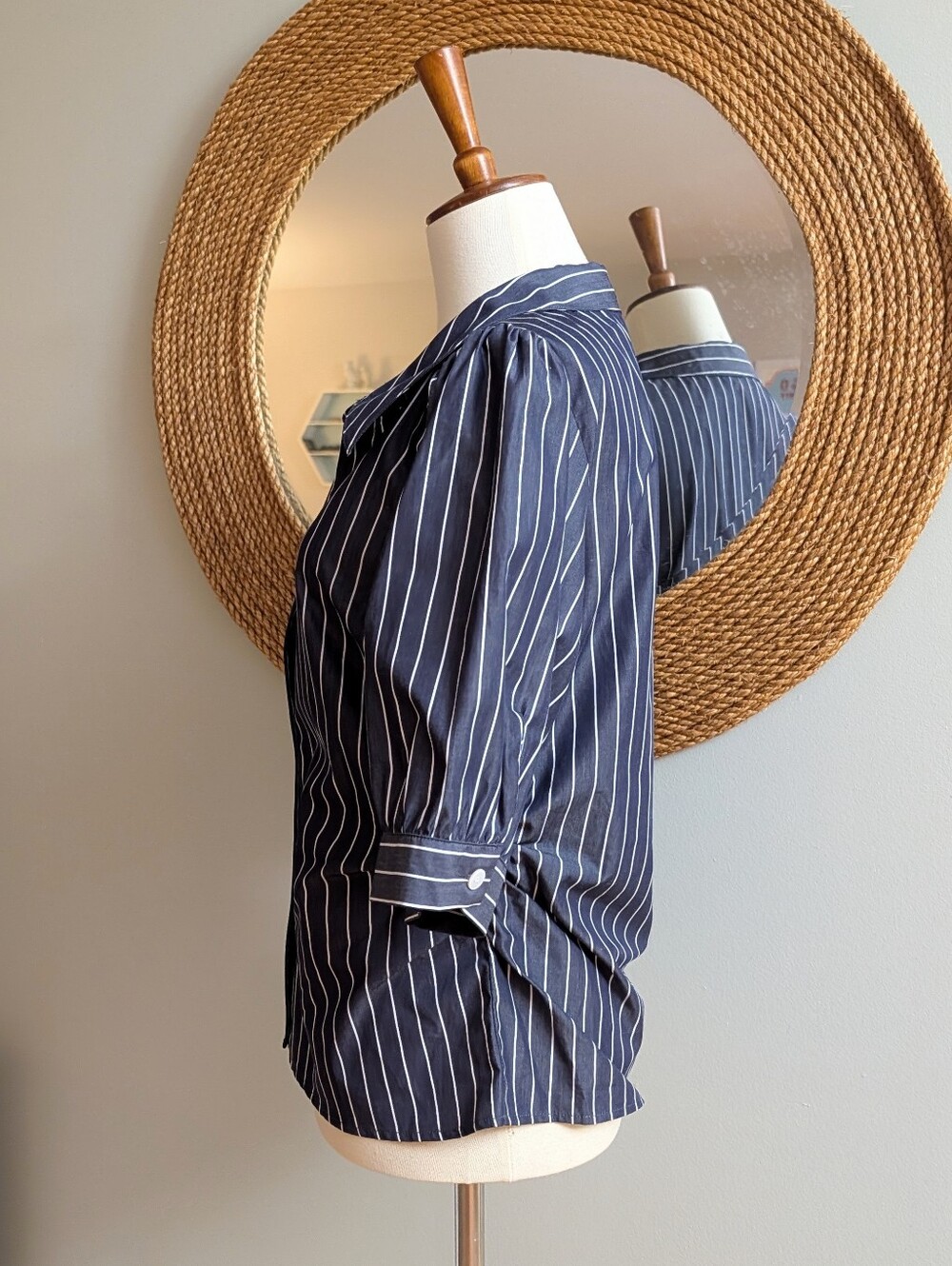 Rebecca Taylor Isla Stripe Poplin Shirt in Navy Stripe - Picture 5 of 8